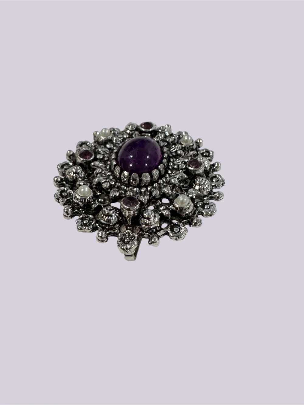 VTG 1972 Sarah Coventry Catherine Brooch Pin | Purple Oval Cabochon Faux